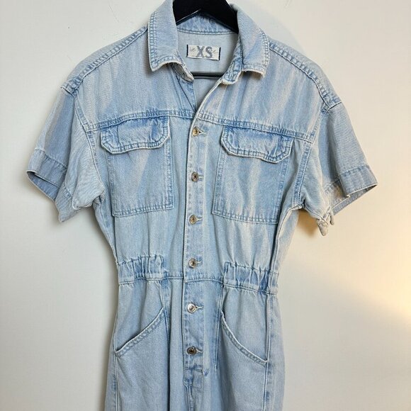 FREE PEOPLE Marci Denim Jumpsuit in Wash Clear Skies Size X-Small - Picture 5 of 16